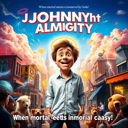 A vibrant movie poster for a comedy film titled 'Johnny Almighty'