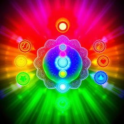 A visually captivating depiction of the seven chakras, each represented by a vibrant symbol and corresponding color