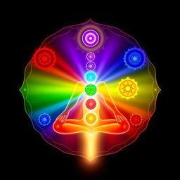 A visually captivating depiction of the seven chakras, each represented by a vibrant symbol and corresponding color