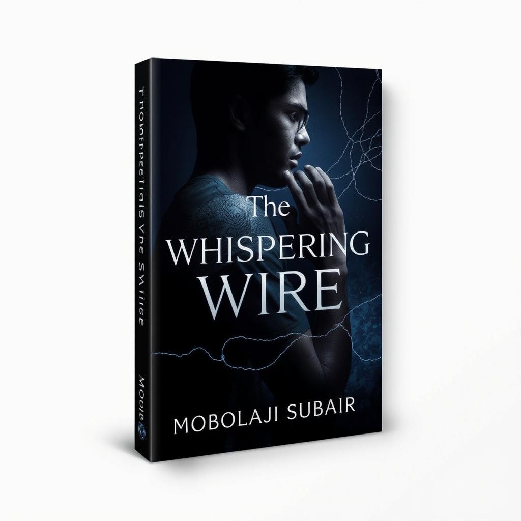 A captivating book cover design for a novel titled 'The Whispering Wire' by Mobolaji Subair