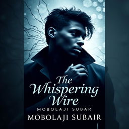 A captivating book cover design for a novel titled 'The Whispering Wire' by Mobolaji Subair