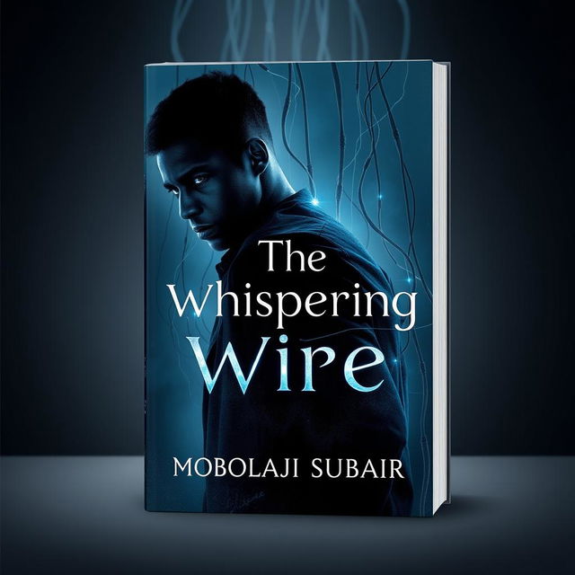 A captivating book cover design for a novel titled 'The Whispering Wire' by Mobolaji Subair