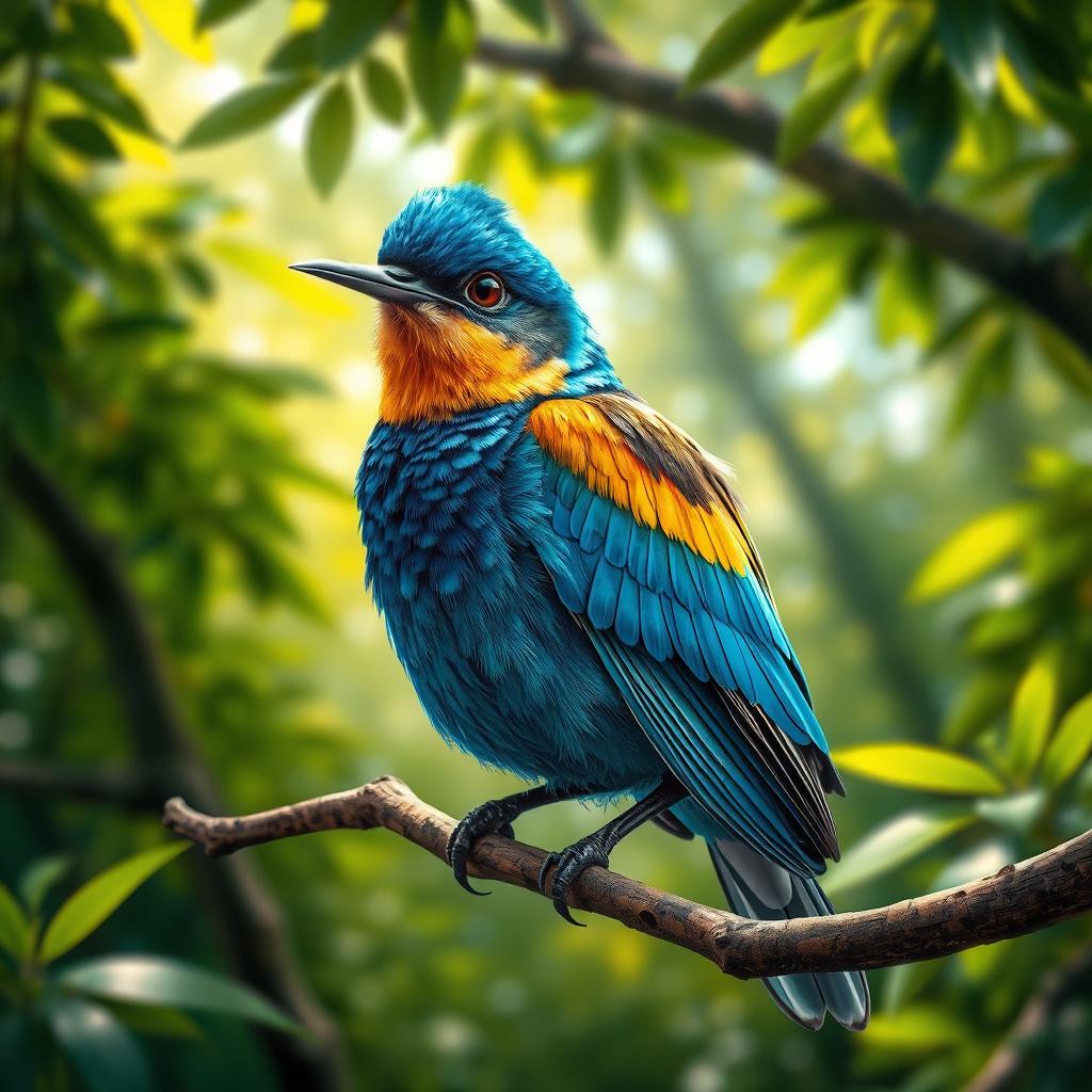 A detailed, realistic depiction of a male bick bird perched gracefully on a branch