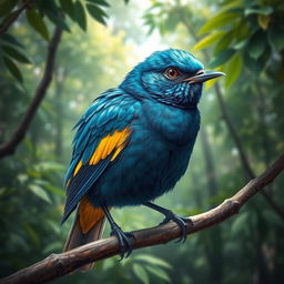 A detailed, realistic depiction of a male bick bird perched gracefully on a branch