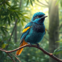 A detailed, realistic depiction of a male bick bird perched gracefully on a branch