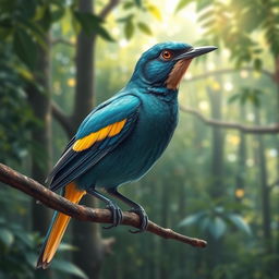 A detailed, realistic depiction of a male bick bird perched gracefully on a branch