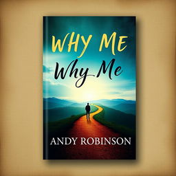 A captivating autobiographical book cover design featuring the title 'Why Me' prominently displayed in bold, artistic lettering and the author's name 'Andy Robinson' beneath it in a sophisticated font