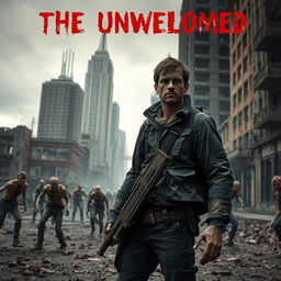 A chilling post-apocalyptic scene depicting a world ravaged by the zombie apocalypse titled 'THE UNWELCOMED'