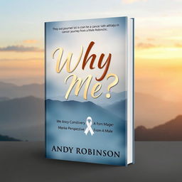 A poignant and inspiring book cover design for 'Why Me?' by Andy Robinson, focusing on a cancer journey from a male perspective