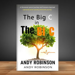 An impactful and thought-provoking book cover design for 'The Big C in Me' by Andy Robinson, reflecting a personal cancer journey and the lessons learned