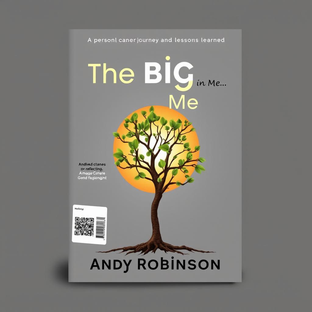 An impactful and thought-provoking book cover design for 'The Big C in Me' by Andy Robinson, reflecting a personal cancer journey and the lessons learned