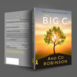 An impactful and thought-provoking book cover design for 'The Big C in Me' by Andy Robinson, reflecting a personal cancer journey and the lessons learned