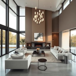 A luxurious and modern living room interior design featuring elegant furniture, minimalist decor, and an open-concept layout