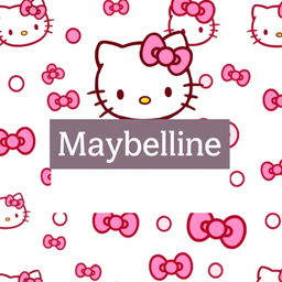 A name badge with a Hello Kitty themed background, center aligned with the name 'Maybelline'