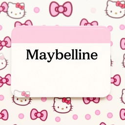 A name badge with a Hello Kitty themed background, center aligned with the name 'Maybelline'