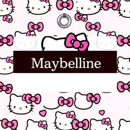 A name badge with a Hello Kitty themed background, center aligned with the name 'Maybelline'