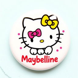 colorful Hello Kitty artwork featuring the name 'Maybelline' in a cute and playful style, incorporating bright and vibrant colors with a cheerful and whimsical design perfect for a badge