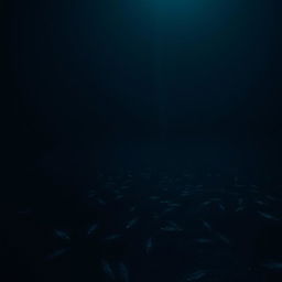 In the pitch-black depths of the ocean where no light penetrates, the scene is engulfed in complete darkness