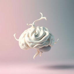 A surreal and abstract rendition of a brain being transformed into yogurt, symbolizing the blending of thoughts and nourishment