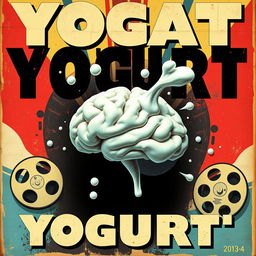 A vintage movie poster design featuring a surreal and abstract rendition of a brain transforming into yogurt, evoking the classic film poster style of the 1950s