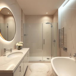 A modern, luxurious bathroom interior with dimensions 160 cm by 160 cm