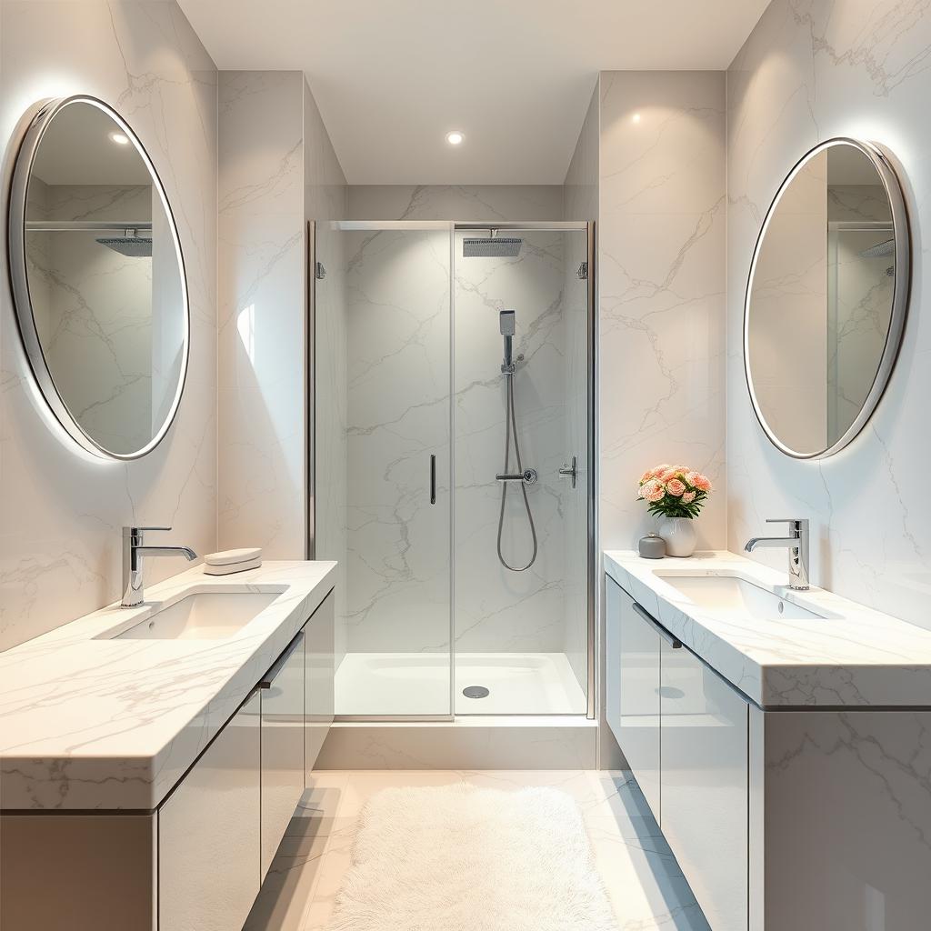 An elegant and compact bathroom interior designed within dimensions of 160 cm by 160 cm