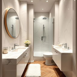 An elegant and compact bathroom interior designed within dimensions of 160 cm by 160 cm