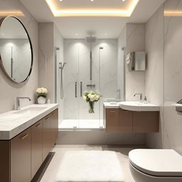 An elegant and compact bathroom interior designed within dimensions of 160 cm by 160 cm