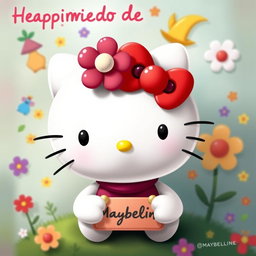 A digital artwork featuring the character Hello Kitty, styled as a playful and whimsical piece titled 'Capricho de Bigotes'