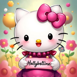 A digital artwork featuring the character Hello Kitty, styled as a playful and whimsical piece titled 'Capricho de Bigotes'