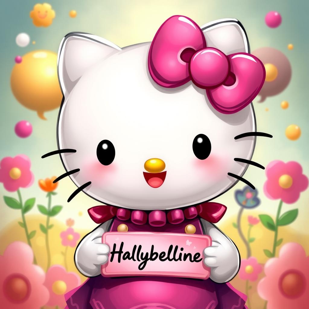 A digital artwork featuring the character Hello Kitty, styled as a playful and whimsical piece titled 'Capricho de Bigotes'