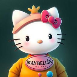 A digital artwork featuring the character Hello Kitty as a whimsical creation called 'Capricho de Bigotes'