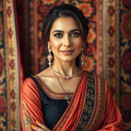 A beautiful, mature Pakistani woman with elegant traditional attire, showcasing her grace and poise