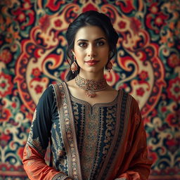 A beautiful, mature Pakistani woman with elegant traditional attire, showcasing her grace and poise