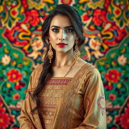 A beautiful, mature Pakistani woman with elegant traditional attire, showcasing her grace and poise