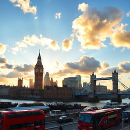 A stunning panoramic view of London's iconic skyline, featuring the majestic Big Ben, the towering Shard, and the historic Tower Bridge