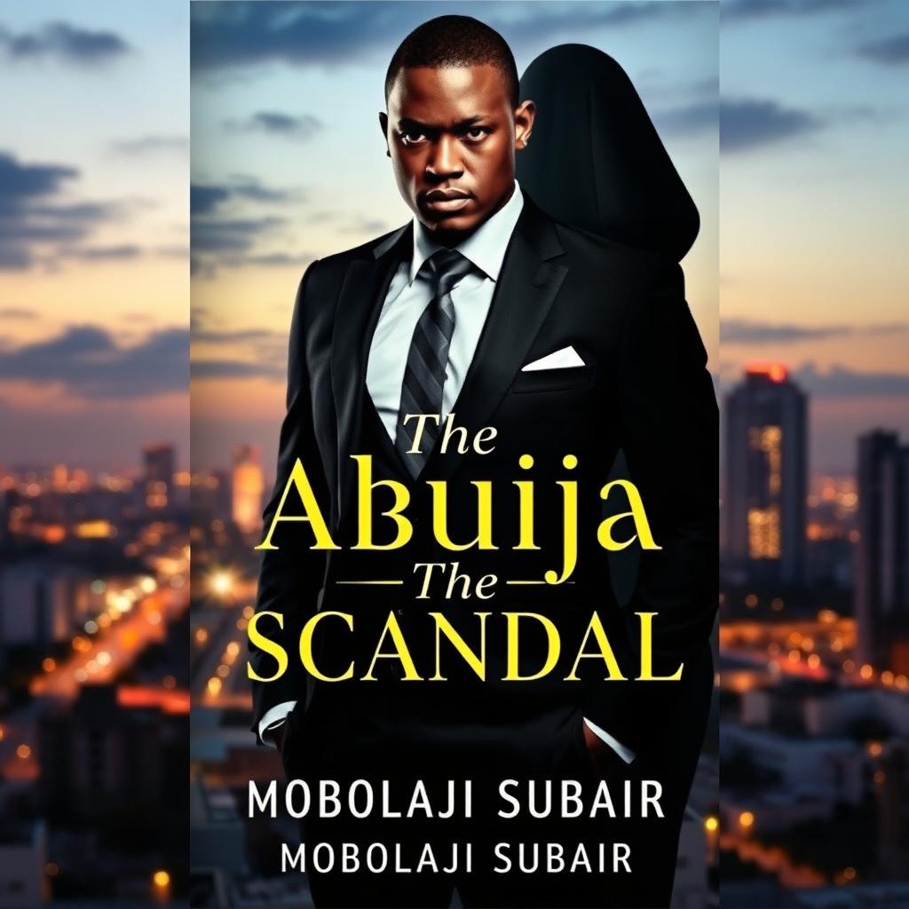 Create a book cover for 'The Abuja Scandal' by Mobolaji Subair, featuring a dramatic portrayal of political intrigue and mystery