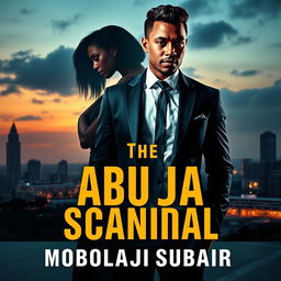 Create a book cover for 'The Abuja Scandal' by Mobolaji Subair, featuring a dramatic portrayal of political intrigue and mystery