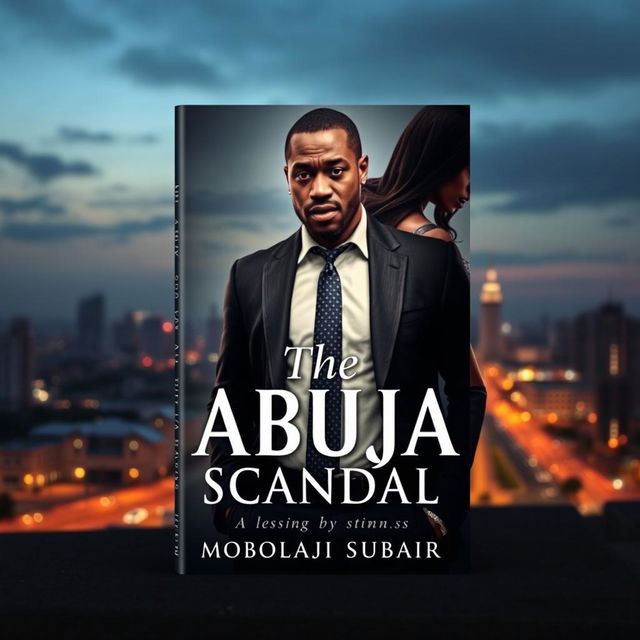 Create a book cover for 'The Abuja Scandal' by Mobolaji Subair, featuring a dramatic portrayal of political intrigue and mystery