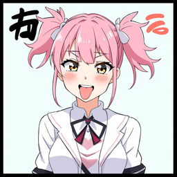 Anime waifu with pink pigtails sticking her tongue out playfully