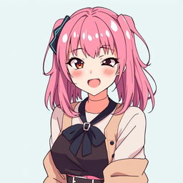 Anime waifu with pink pigtails sticking her tongue out playfully