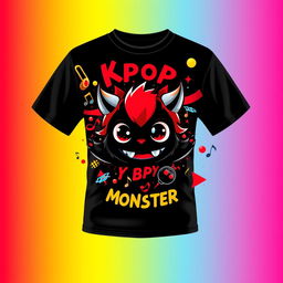 Design of a T-shirt or jersey featuring the theme "Kpop Baby Monster" that complements a black and red color scheme