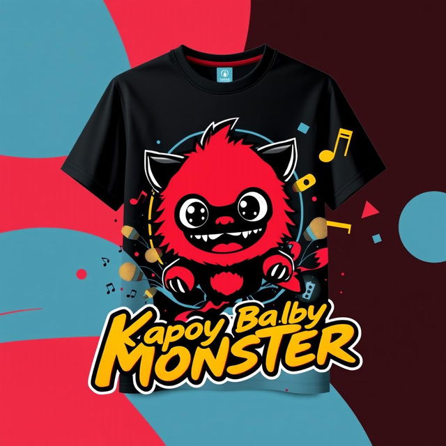 Design of a T-shirt or jersey featuring the theme "Kpop Baby Monster" that complements a black and red color scheme