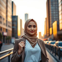 A stunning and confident Muslim woman exuding elegance and allure, with a focus on her fashionable and sophisticated style