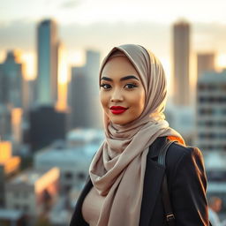 A stunning and confident Muslim woman exuding elegance and allure, with a focus on her fashionable and sophisticated style