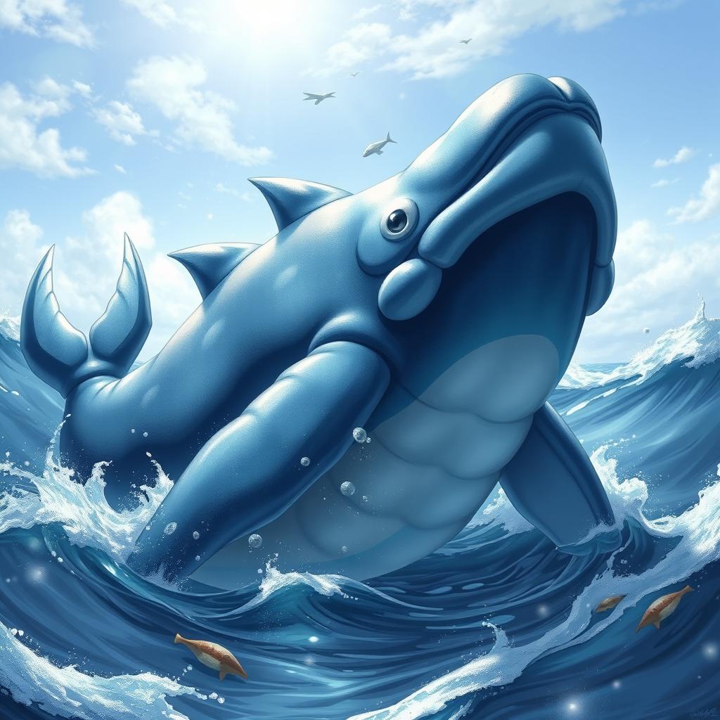 A realistic and detailed depiction of the Pokémon Kyogre, showcasing its magnificent body shape and aquatic features