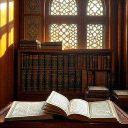 A collection of various books on the interpretation of the Holy Quran, elegantly displayed on a bookshelf