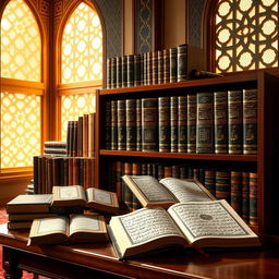 A collection of various books on the interpretation of the Holy Quran, elegantly displayed on a bookshelf