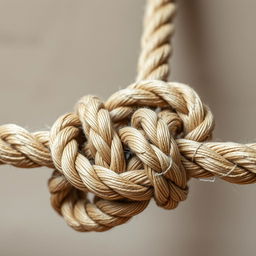 A close-up view of an intricate rope knot, showcasing the complexity and craftsmanship involved in tying it