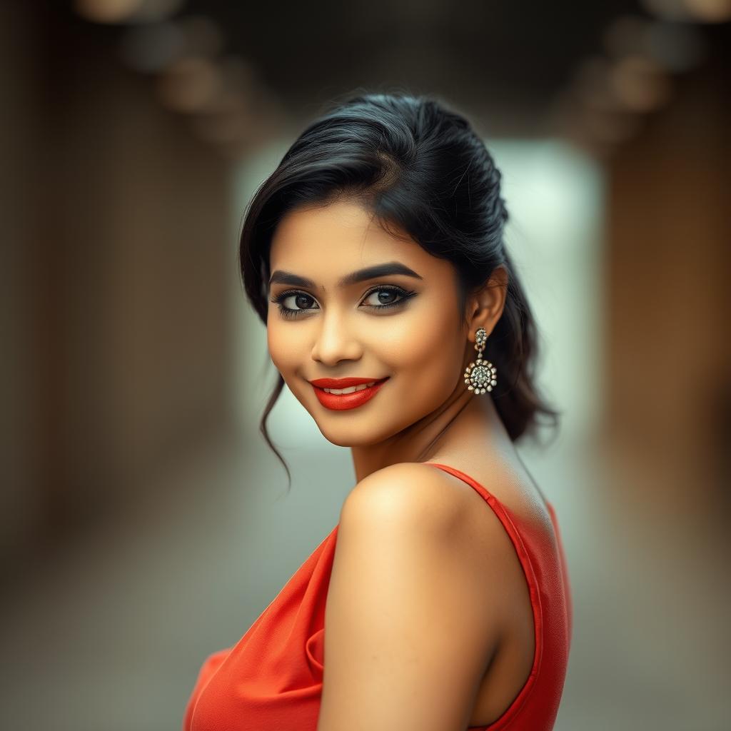 A captivating portrait of an attractive South Asian woman with striking features